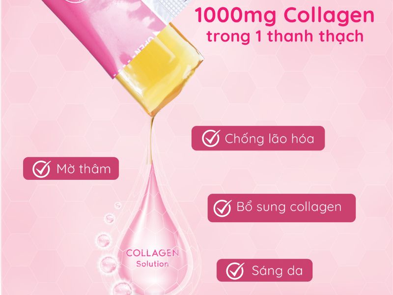 Thành phần chính trong sản phẩm là collagen từ cá biển giúp ngăn ngừa lão hóa, tăng sức đề kháng, dưỡng ẩm cho da căng mịn 