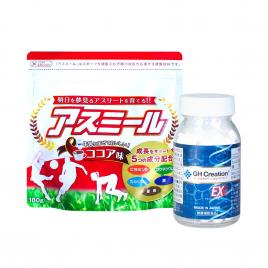 Bộ đôi hỗ trợ tăng chiều cao cho bé viên uống GH Creation và sữa Asumiru 180g (Vị ca cao)