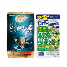 Bộ đôi khỏe đẹp viên uống rau củ DHC và trà diếp cá thải độc Orihiro 60 gói