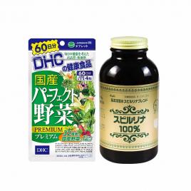Bộ đôi sức khỏe Tảo xoắn Spirulina Japan Algae và viên uống rau củ DHC 60 ngày