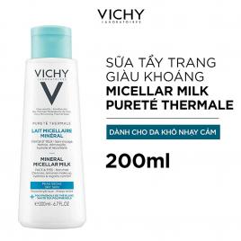 Sữa Tẩy Trang Giàu Khoáng VICHY Pureté Thermale Mineral Micellar Milk For Dry Skin Pháp 200ml (Dành cho Da Khô, Nhạy Cảm)