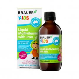 Nước uống Vitamin tổng hợp cho trẻ Brauer Liquid Multivitamin With Iron 200ml