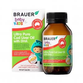 Viên uống dầu gan cá bổ sung DHA cho trẻ Brauer Ultra Pure Cod Liver Oil With DHA 90 viên